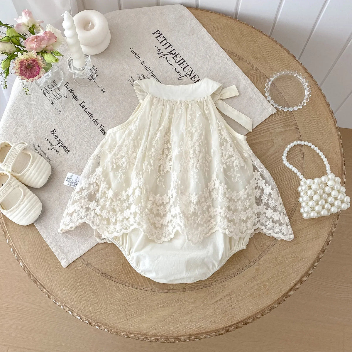 2026 Baby Girl Clothes Cotton Lace Embroidery Bow Romper Dress 0-2Y Baby Girl Birthday Photo Outfit Sleeveless Princess Bodysuit