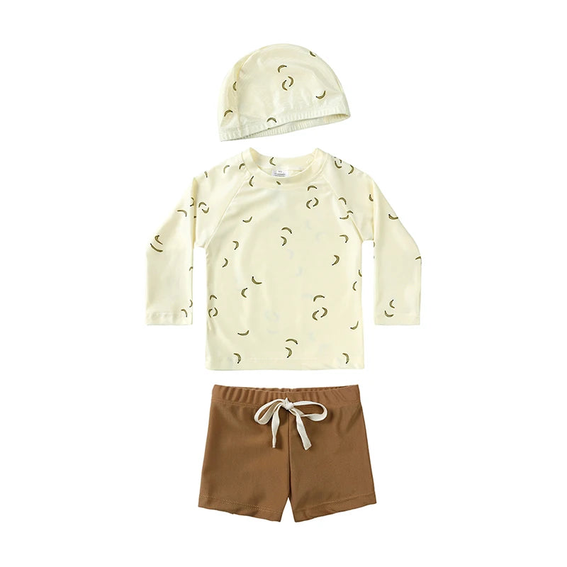 New Summer Kid Boy Swimming Wear 2pcs Blue Seagull Beige Sun Swimsuits+Trunks Hot Spring Sunscreen Holiday Swim Children Clothes
