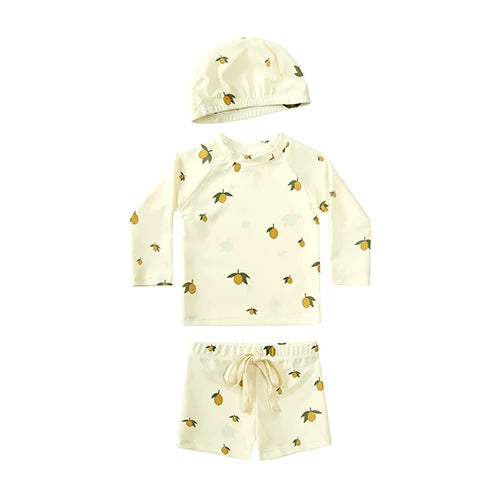 New Summer Kid Boy Swimming Wear 2pcs Blue Seagull Beige Sun Swimsuits+Trunks Hot Spring Sunscreen Holiday Swim Children Clothes
