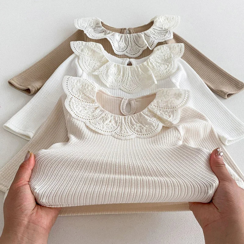 Baby Spring Clothes Lace Collar Baby Tops Long Sleeves Kids Pullover Infant T Shirt for Girls Clothing Toddler Blouse 0-2Y