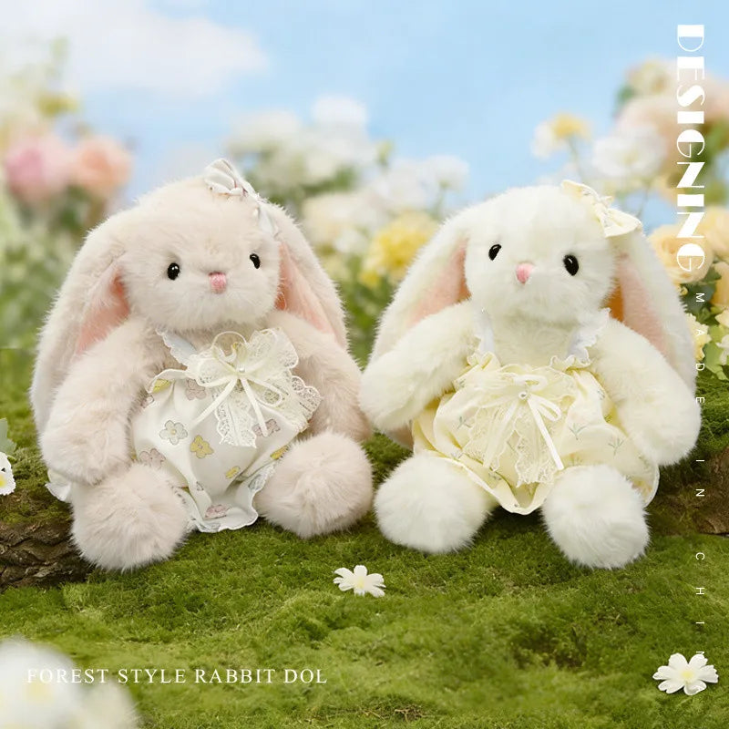 Forest Style Soft Plush Rabbit Doll - Long Ear Bunny with Floral Lace Dress Cute 30cm Decor Gift Birthday Present