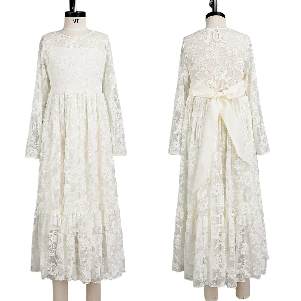 Flower Girl Dresses Weddings Little Kids Ivory Lace Dress Baptism White Ceremony Christening Frock Child Party Communion Clothes