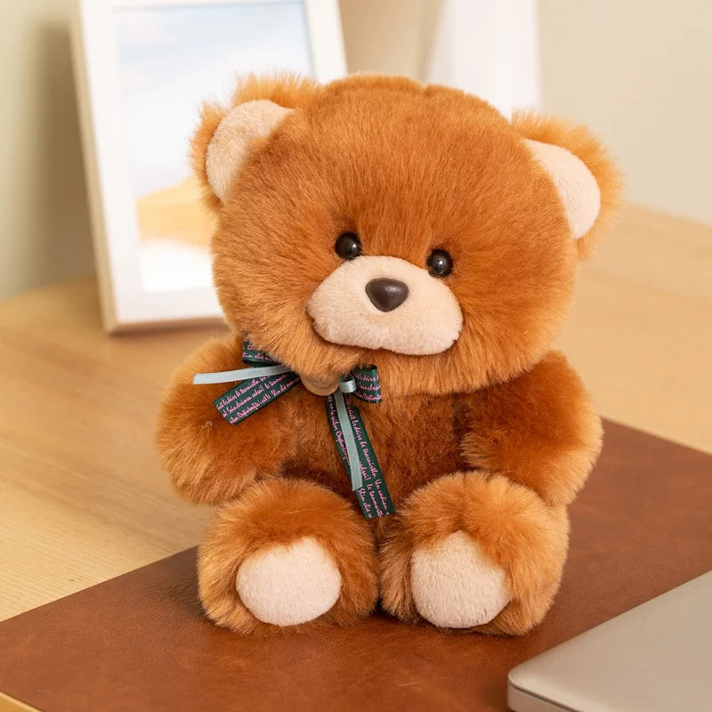 Plush Toy Teddy Bear With Ribbon Bow Cream Muzzle Paw Pads Kawaii Stuffed Doll Soft Plush Bedroom Decor Birthday Gift