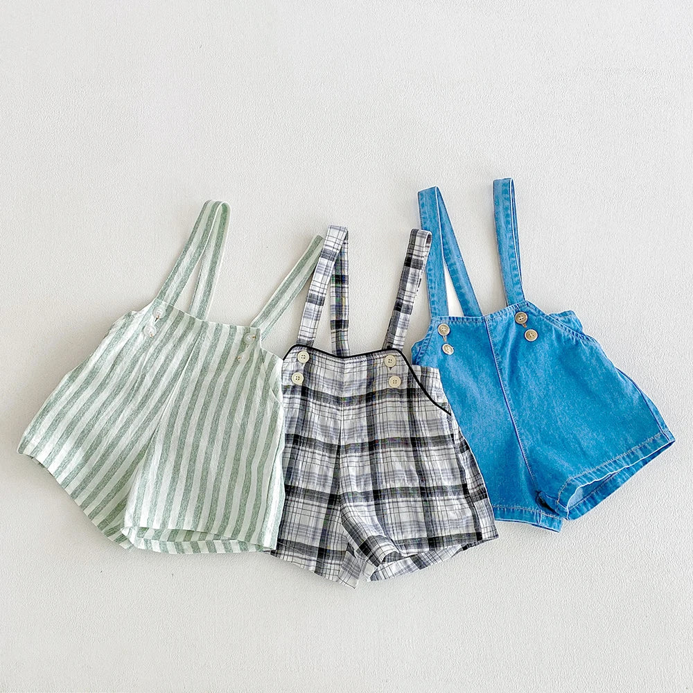 Vintage Linen Cotton Denim Baby Kids Overalls for Boys Elastic Waist Infant Shorts Handsome Little Boys Baby Stuff for 1-6T