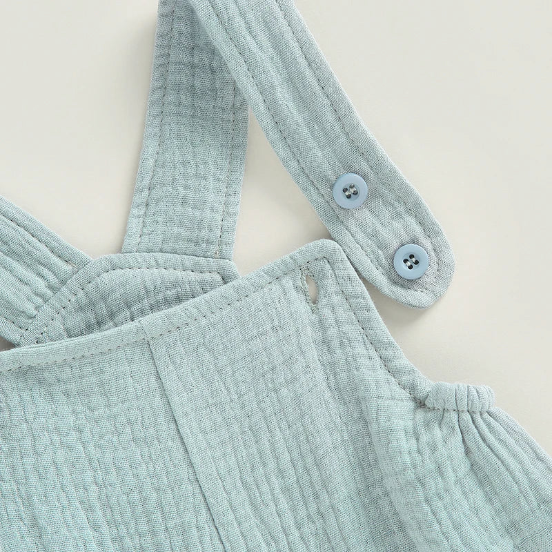 Baby Boys Girls Summer Rompers Clothes Toddler Cotton Linen Button Sleeveless Suspenders Rompers Jumpsuits Playsuits Overalls