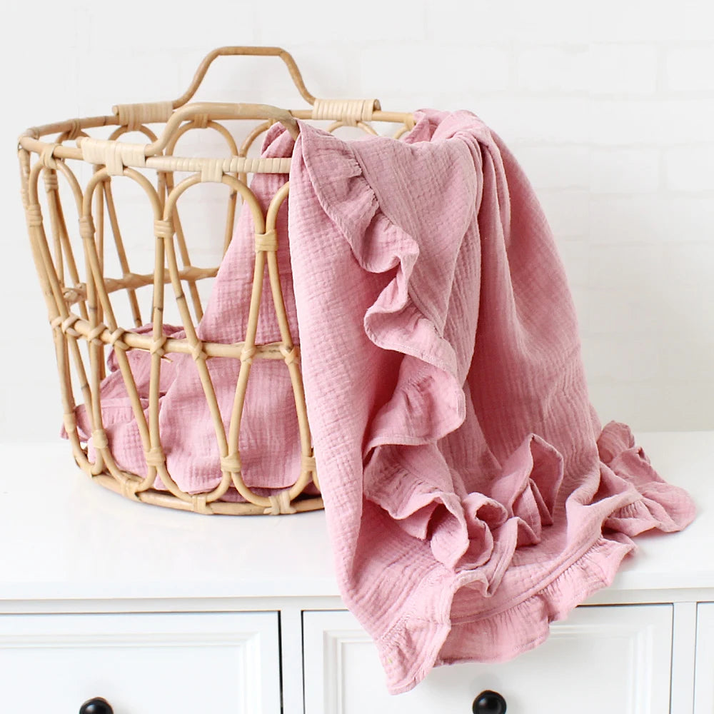 Crinkle Cotton Swaddle Blanket Baby Muslin Blanket  Ruffle Gauze Baby Blankets Newborn Essentials Plain Color Swaddle Wrap