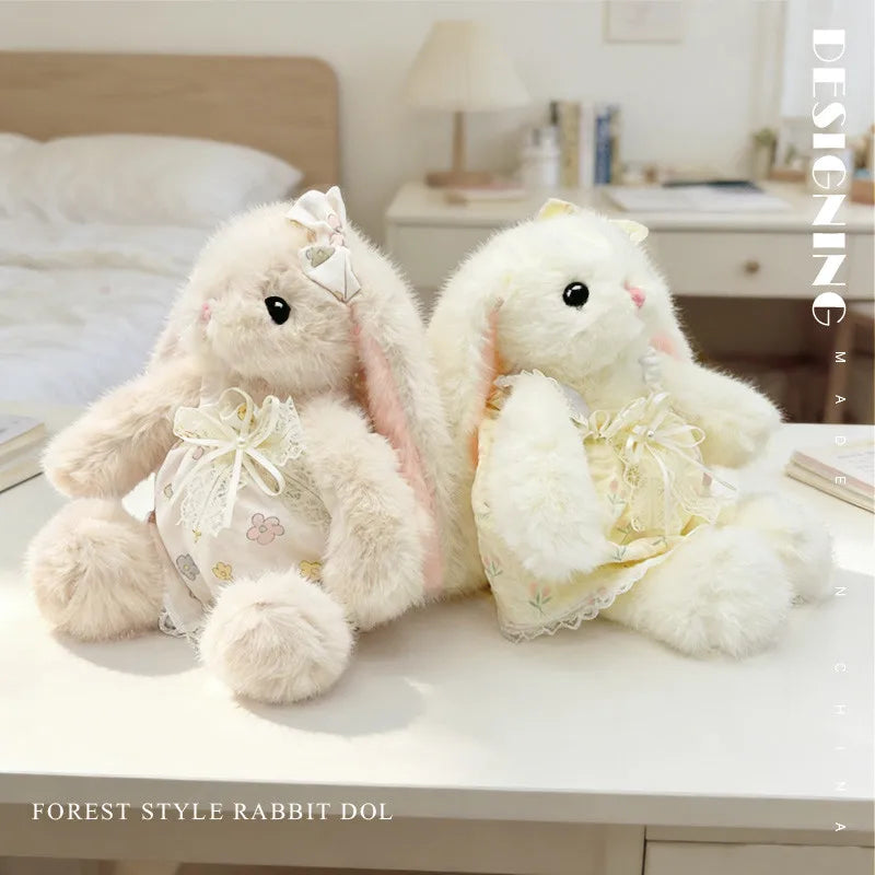 Forest Style Soft Plush Rabbit Doll - Long Ear Bunny with Floral Lace Dress Cute 30cm Decor Gift Birthday Present