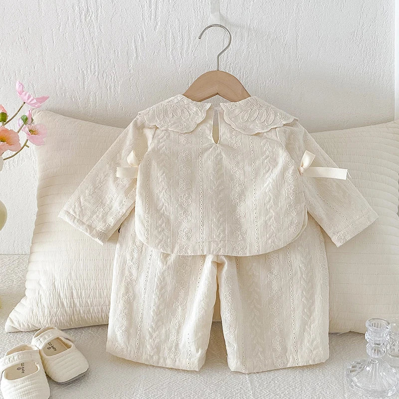 2025 New Autumn 0-4Yrs Toddler Baby Girl Clothes Suit Long Sleeved Cotton Embroidered Shirt+Pants Newborn Baby Clothing Set