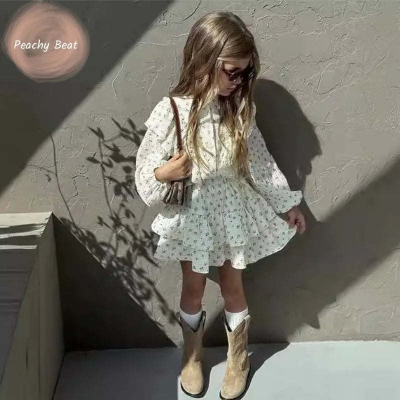 Fashion Baby Girl Clothes Set Floral Shirt+Layered Skirt 2PCS Infant Toddler Child Blouse Suit Spring Autumn Baby Clothes 2-7Y