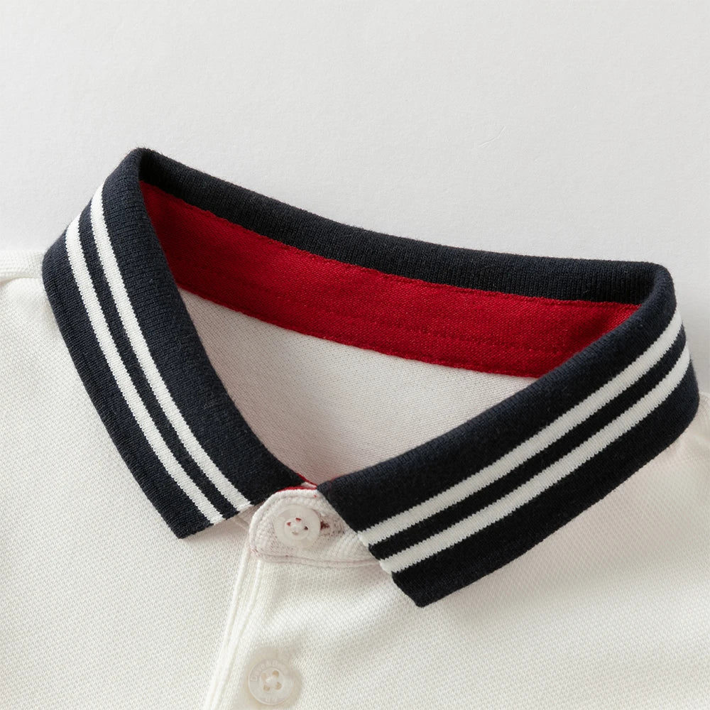 Dave Bella Boys' Spring Autumn Polo T-shirt Casual Long Sleeve Beige Cotton T-shirt Kids Boy Outdoor Polo Shirt Top DB3253497