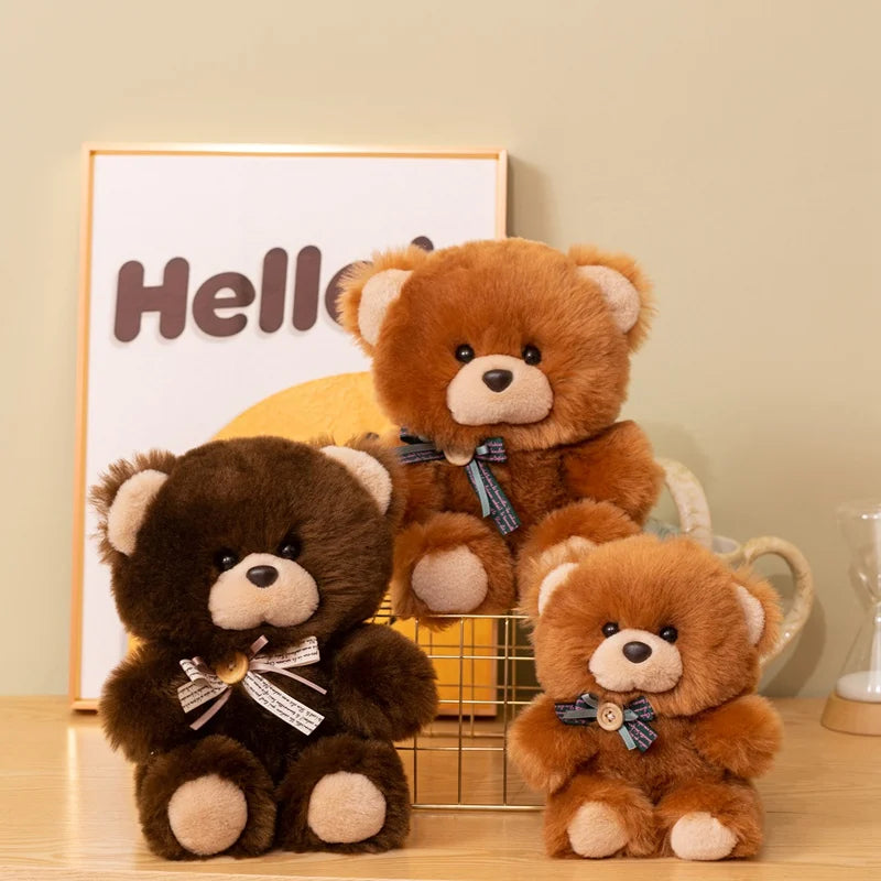 Plush Toy Teddy Bear With Ribbon Bow Cream Muzzle Paw Pads Kawaii Stuffed Doll Soft Plush Bedroom Decor Birthday Gift
