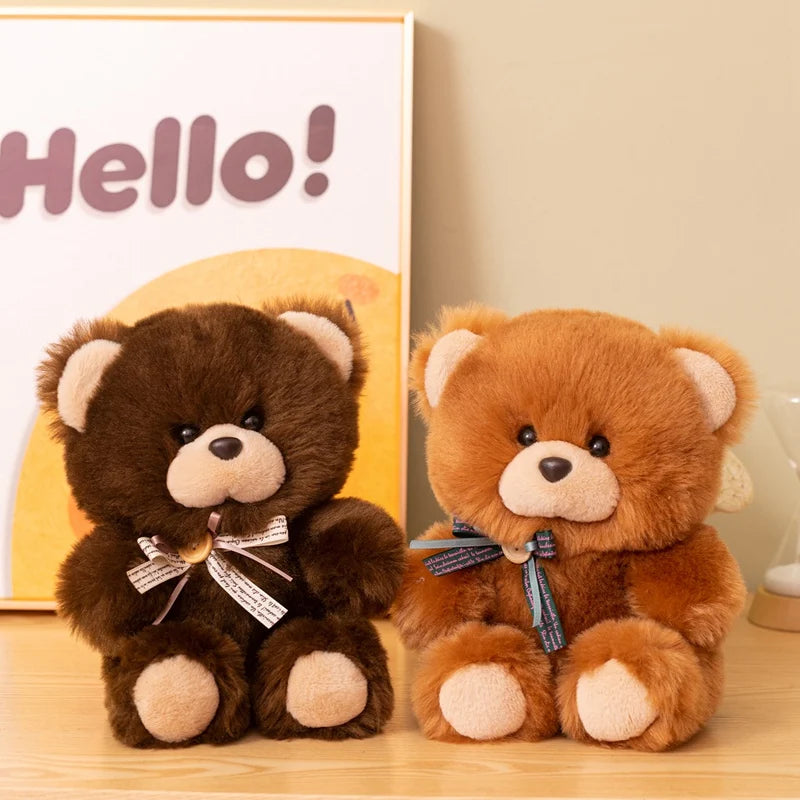 Plush Toy Teddy Bear With Ribbon Bow Cream Muzzle Paw Pads Kawaii Stuffed Doll Soft Plush Bedroom Decor Birthday Gift