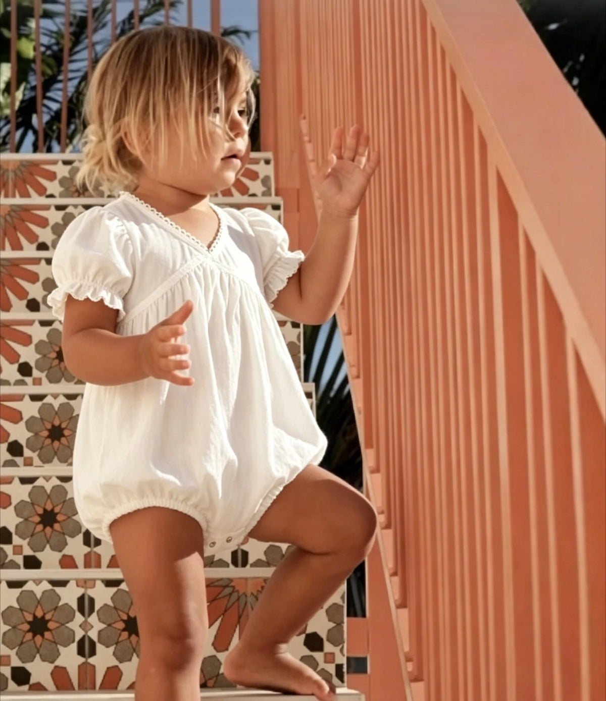 2026 Nordic Baby Short Sleeve Spring and Autumn Cotton and Linen Hollow Out Backless V-neck Lace Jumpsuit Baby Clothes