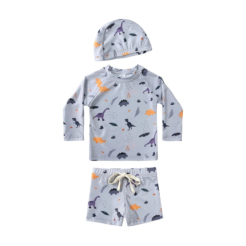 New Summer Kid Boy Swimming Wear 2pcs Blue Seagull Beige Sun Swimsuits+Trunks Hot Spring Sunscreen Holiday Swim Children Clothes