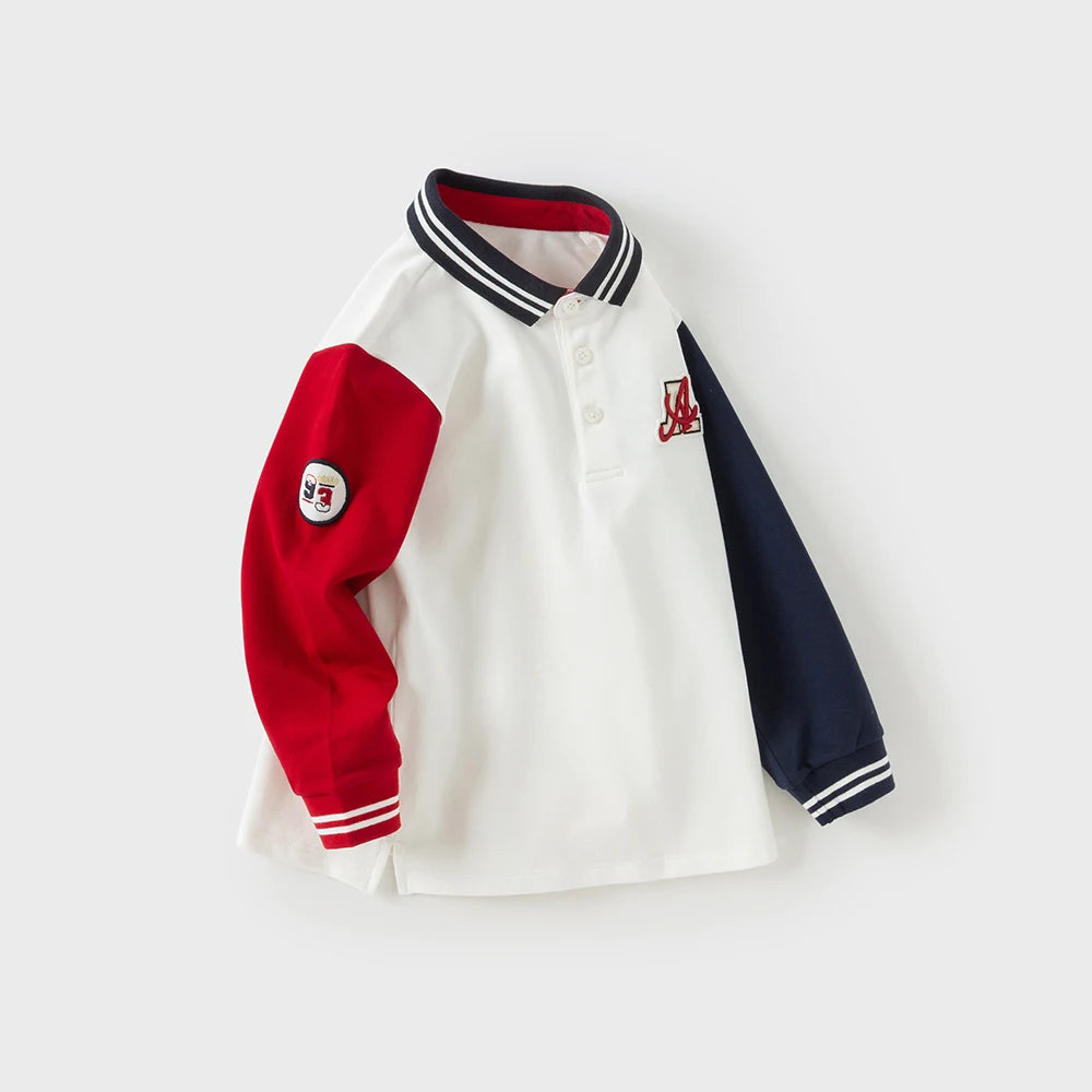 Dave Bella Boys' Spring Autumn Polo T-shirt Casual Long Sleeve Beige Cotton T-shirt Kids Boy Outdoor Polo Shirt Top DB3253497