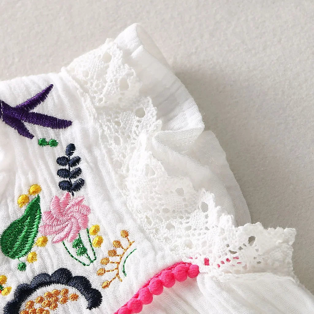 Kid Girls Cotton Linen Dresses Pleated Short Sleeve Delicate White Dress Summer Fashion Daily Dress For Toddler Girls 1-5 Years
