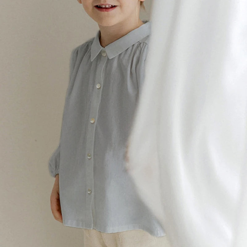 Boy's Cotton And Linen Buttons White Shirt Autumn New Children Casual Lapel Collar Long-Sleeved Shirts Cardigan Girls Blouse