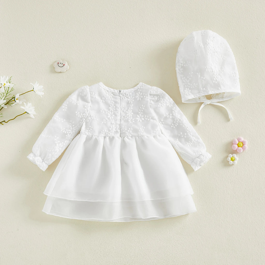 0-24M Newborn Baby Girl Christening Dress White Lace Baptism Dresses Tutu Birthday Party Princess Dresses with Hat Outfits