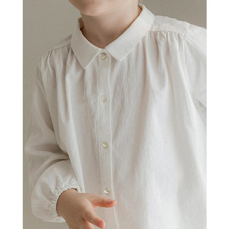 Boy's Cotton And Linen Buttons White Shirt Autumn New Children Casual Lapel Collar Long-Sleeved Shirts Cardigan Girls Blouse