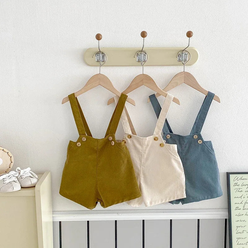 Vintage Corduroy Baby Kids Overalls for Boys Elastic Waist Infant Shorts Handsome Little Boys Vintage Style Baby Stuff for 1-6T