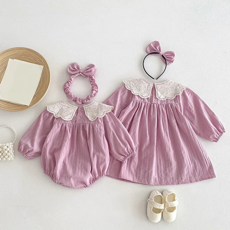 Spring Autumn Baby Romper Toddler Girl Princess Dress Lace Embroidery Cotton Long Sleeve Children Clothes Kids Dresses For Girls