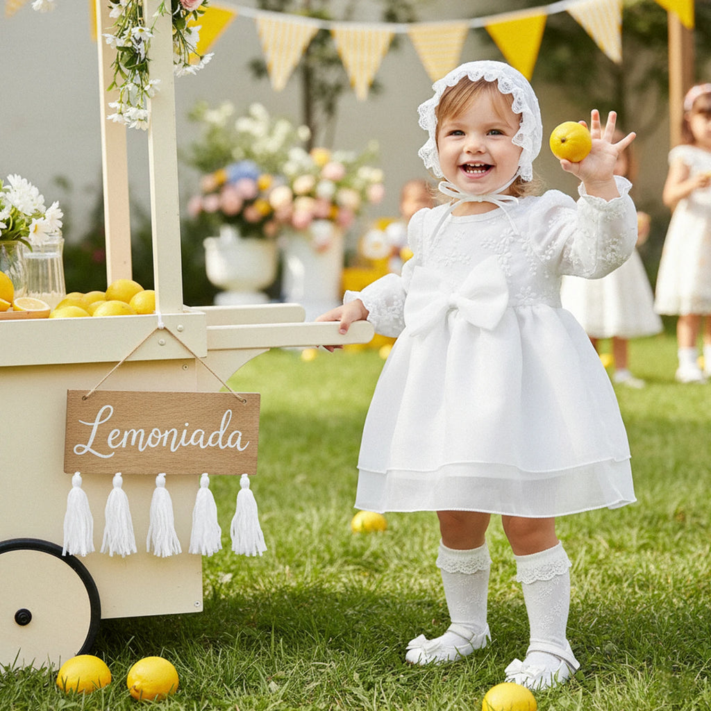 0-24M Newborn Baby Girl Christening Dress White Lace Baptism Dresses Tutu Birthday Party Princess Dresses with Hat Outfits