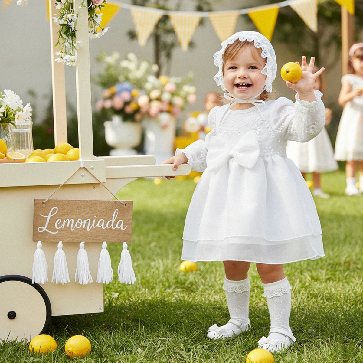 0-24M Newborn Baby Girl Christening Dress White Lace Baptism Dresses Tutu Birthday Party Princess Dresses with Hat Outfits