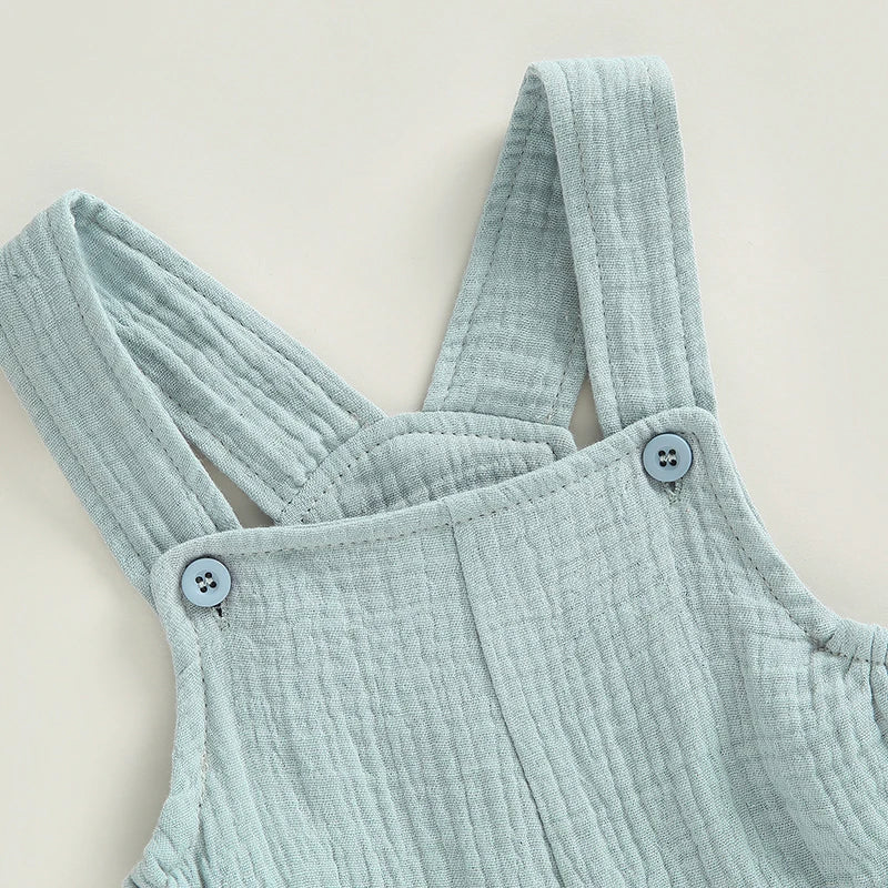 Baby Boys Girls Summer Rompers Clothes Toddler Cotton Linen Button Sleeveless Suspenders Rompers Jumpsuits Playsuits Overalls