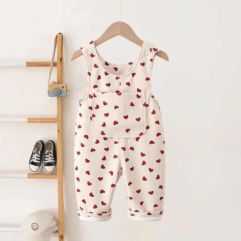 Kids Baby Autumn Clothes Spring  Heart Embroidery Baby Boys Girls Bib Pants Solid Overalls Corduroy Casual Suspender Outwear