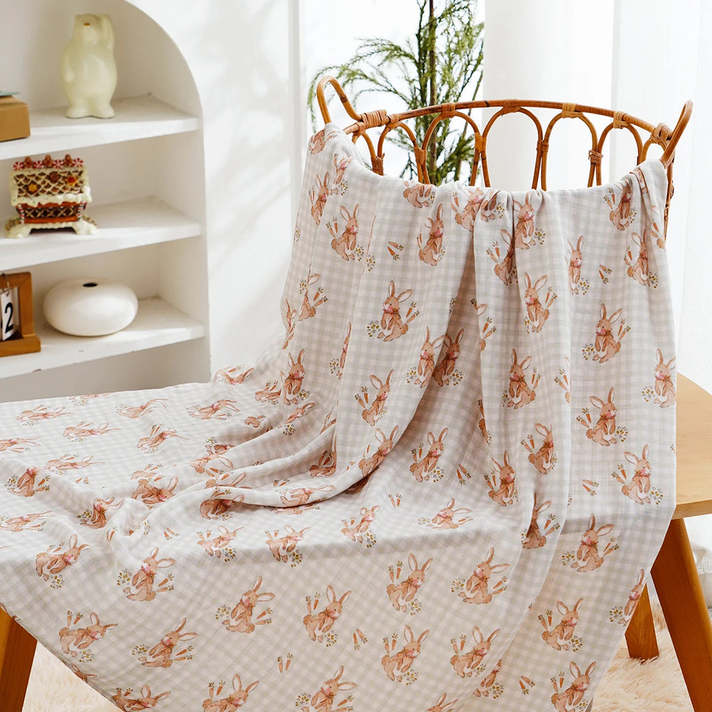 Kangobaby Muslim Baby Gauze Blanket - Soft and Breathable Cotton Baby Swaddle (White/Beige/Pink) 110*120cm