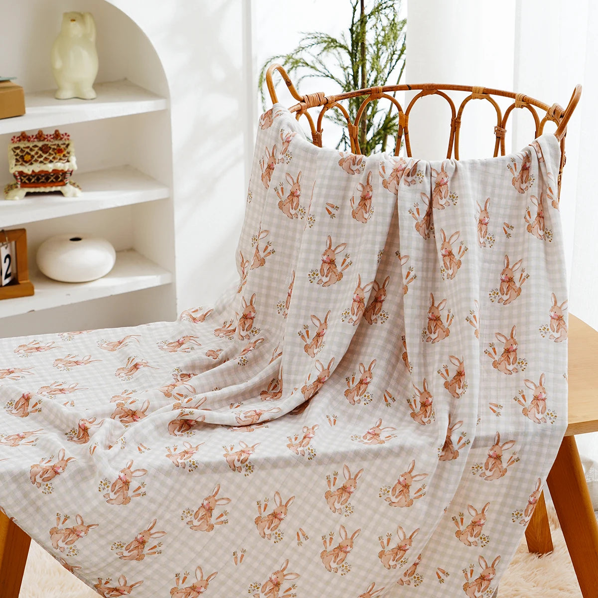 Kangobaby Muslim Baby Gauze Blanket - Soft and Breathable Cotton Baby Swaddle (White/Beige/Pink) 110*120cm