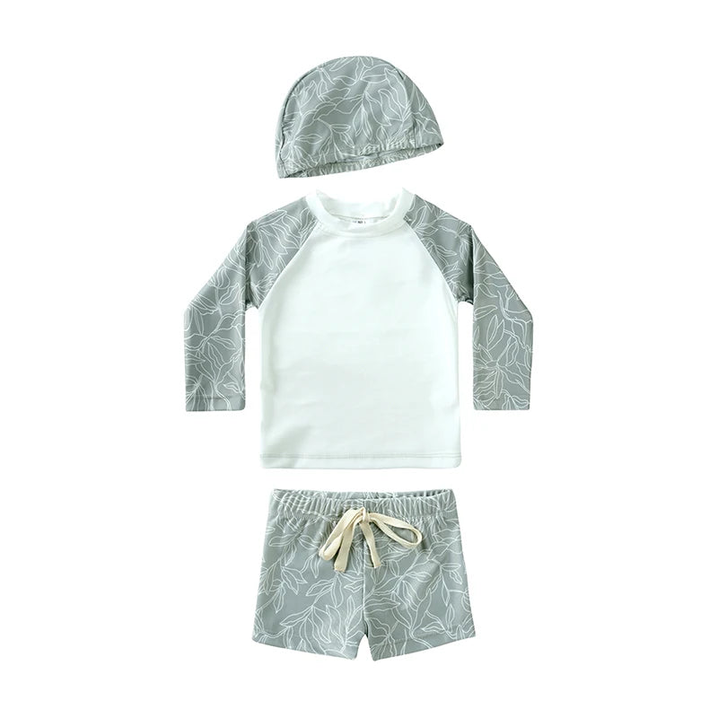 New Summer Kid Boy Swimming Wear 2pcs Blue Seagull Beige Sun Swimsuits+Trunks Hot Spring Sunscreen Holiday Swim Children Clothes