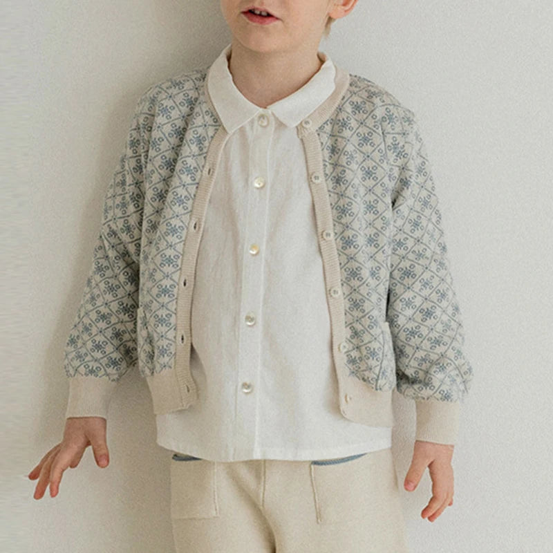 Boy's Cotton And Linen Buttons White Shirt Autumn New Children Casual Lapel Collar Long-Sleeved Shirts Cardigan Girls Blouse