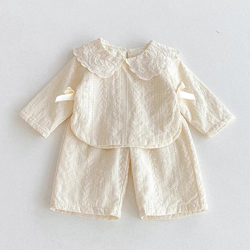2025 New Autumn 0-4Yrs Toddler Baby Girl Clothes Suit Long Sleeved Cotton Embroidered Shirt+Pants Newborn Baby Clothing Set
