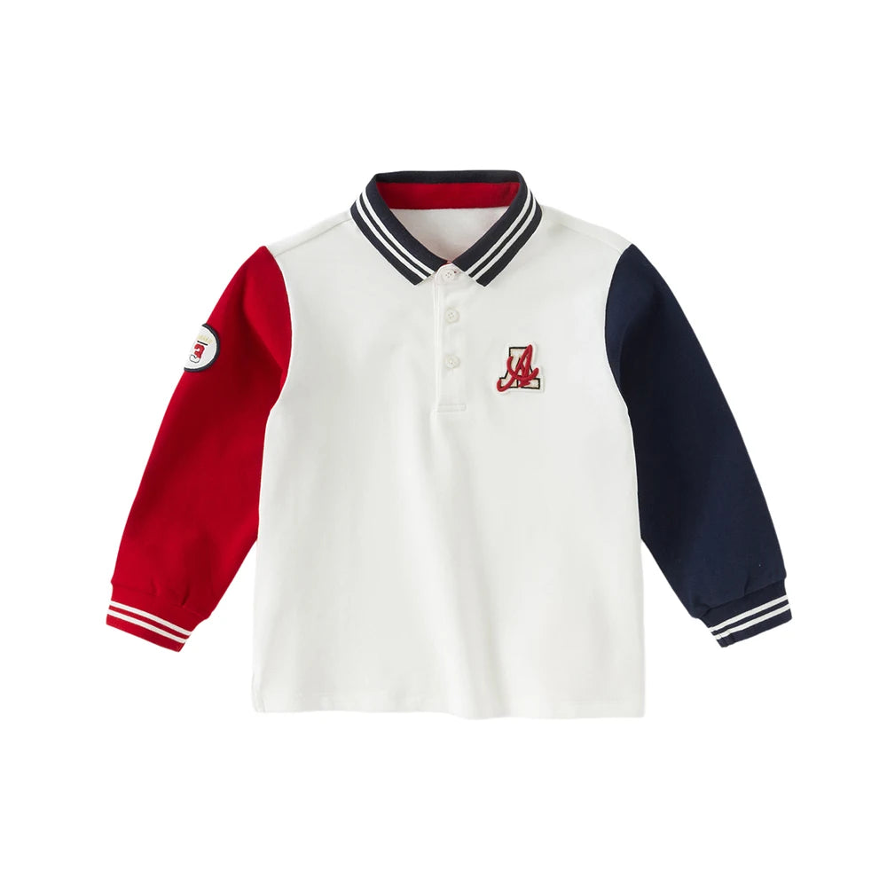 Dave Bella Boys' Spring Autumn Polo T-shirt Casual Long Sleeve Beige Cotton T-shirt Kids Boy Outdoor Polo Shirt Top DB3253497