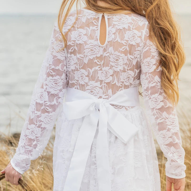 Flower Girl Dresses Weddings Little Kids Ivory Lace Dress Baptism White Ceremony Christening Frock Child Party Communion Clothes