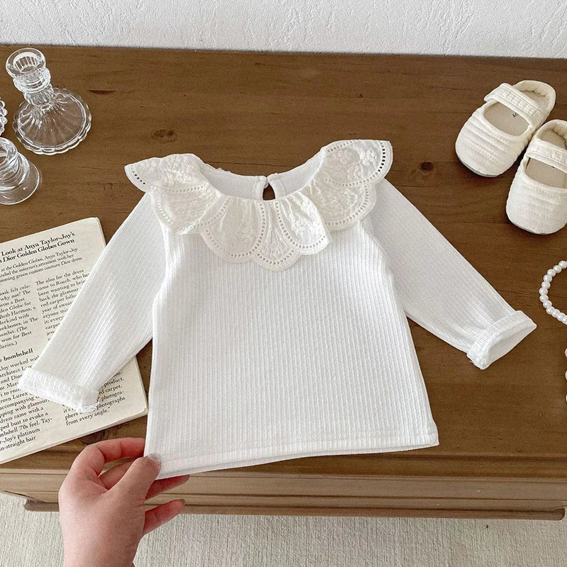Baby Spring Clothes Lace Collar Baby Tops Long Sleeves Kids Pullover Infant T Shirt for Girls Clothing Toddler Blouse 0-2Y