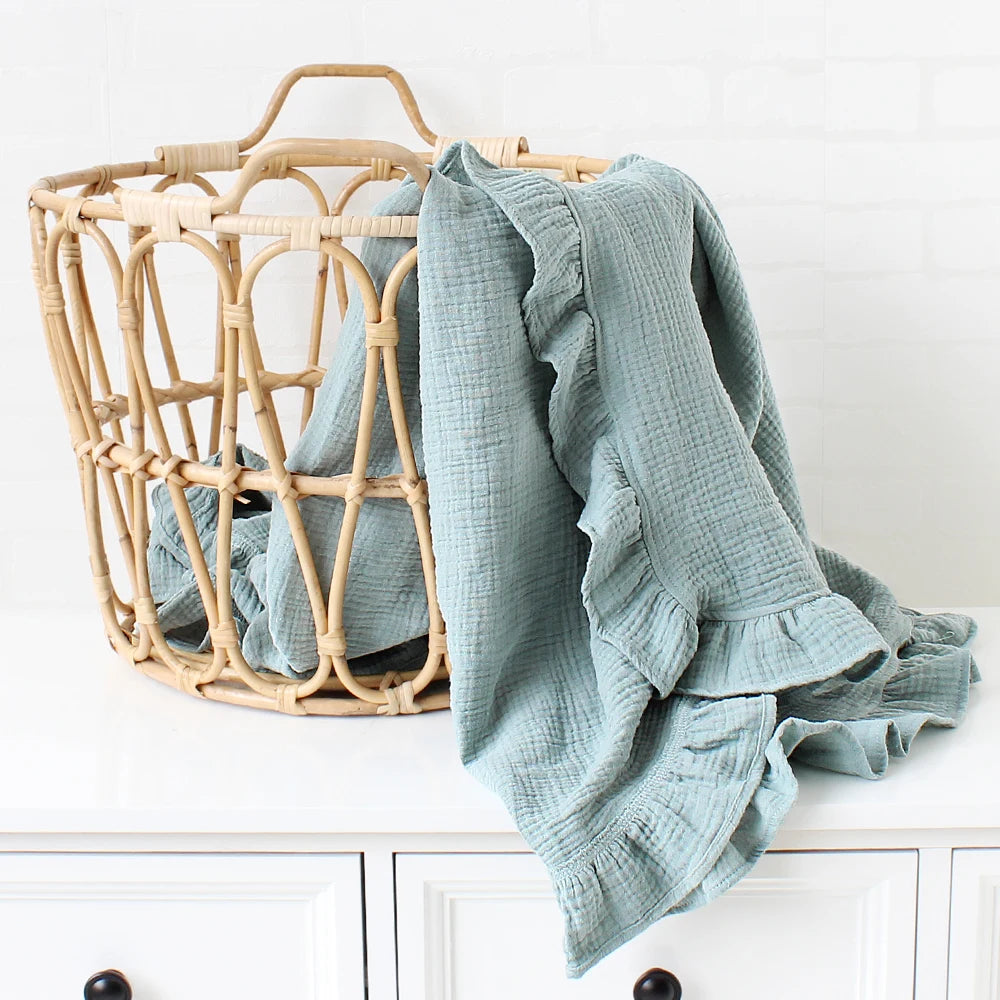 Crinkle Cotton Swaddle Blanket Baby Muslin Blanket  Ruffle Gauze Baby Blankets Newborn Essentials Plain Color Swaddle Wrap