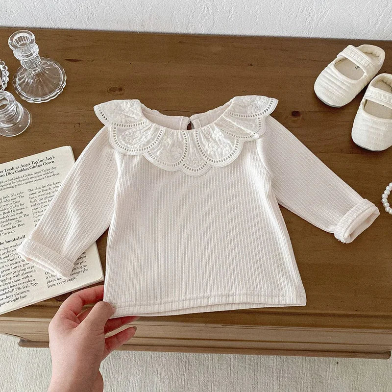 Baby Spring Clothes Lace Collar Baby Tops Long Sleeves Kids Pullover Infant T Shirt for Girls Clothing Toddler Blouse 0-2Y