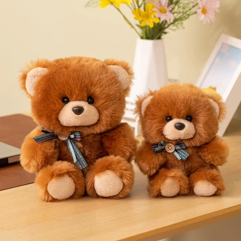Plush Toy Teddy Bear With Ribbon Bow Cream Muzzle Paw Pads Kawaii Stuffed Doll Soft Plush Bedroom Decor Birthday Gift