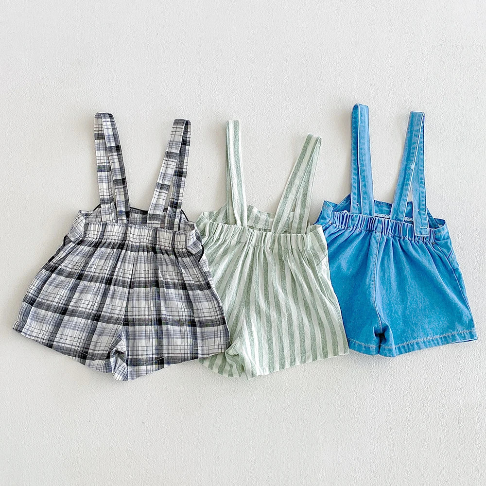 Vintage Linen Cotton Denim Baby Kids Overalls for Boys Elastic Waist Infant Shorts Handsome Little Boys Baby Stuff for 1-6T