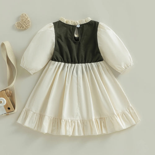 1-6T Toddler Little Girl Corset Front Tie Dress Lantern Long Sleeve Lace Ruffle Princess Dresses Vintage Clothes Outfit