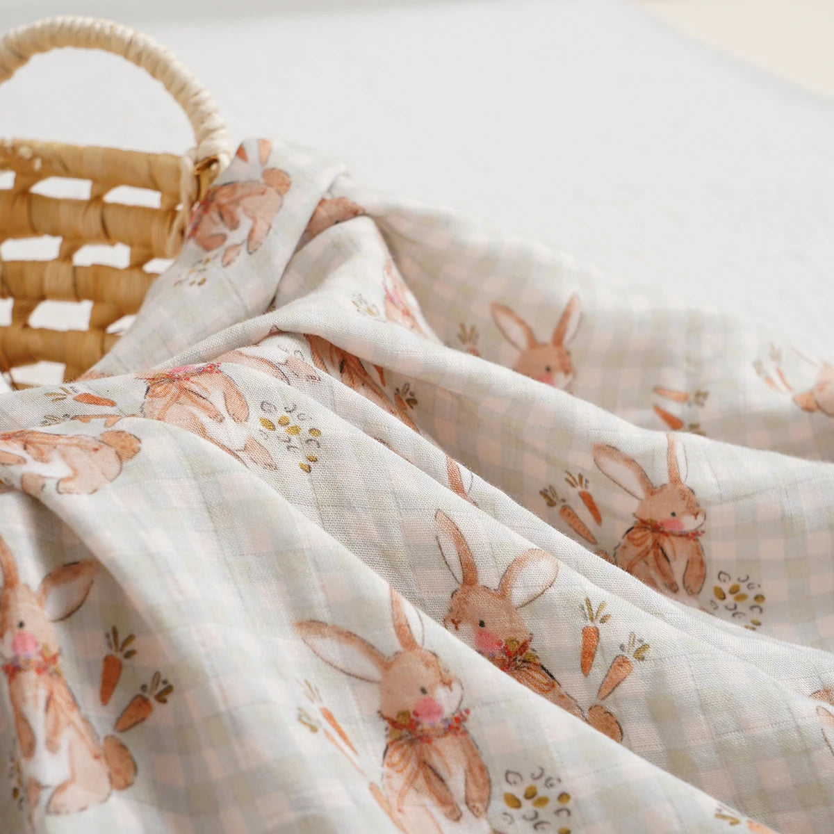 Kangobaby Muslim Baby Gauze Blanket - Soft and Breathable Cotton Baby Swaddle (White/Beige/Pink) 110*120cm
