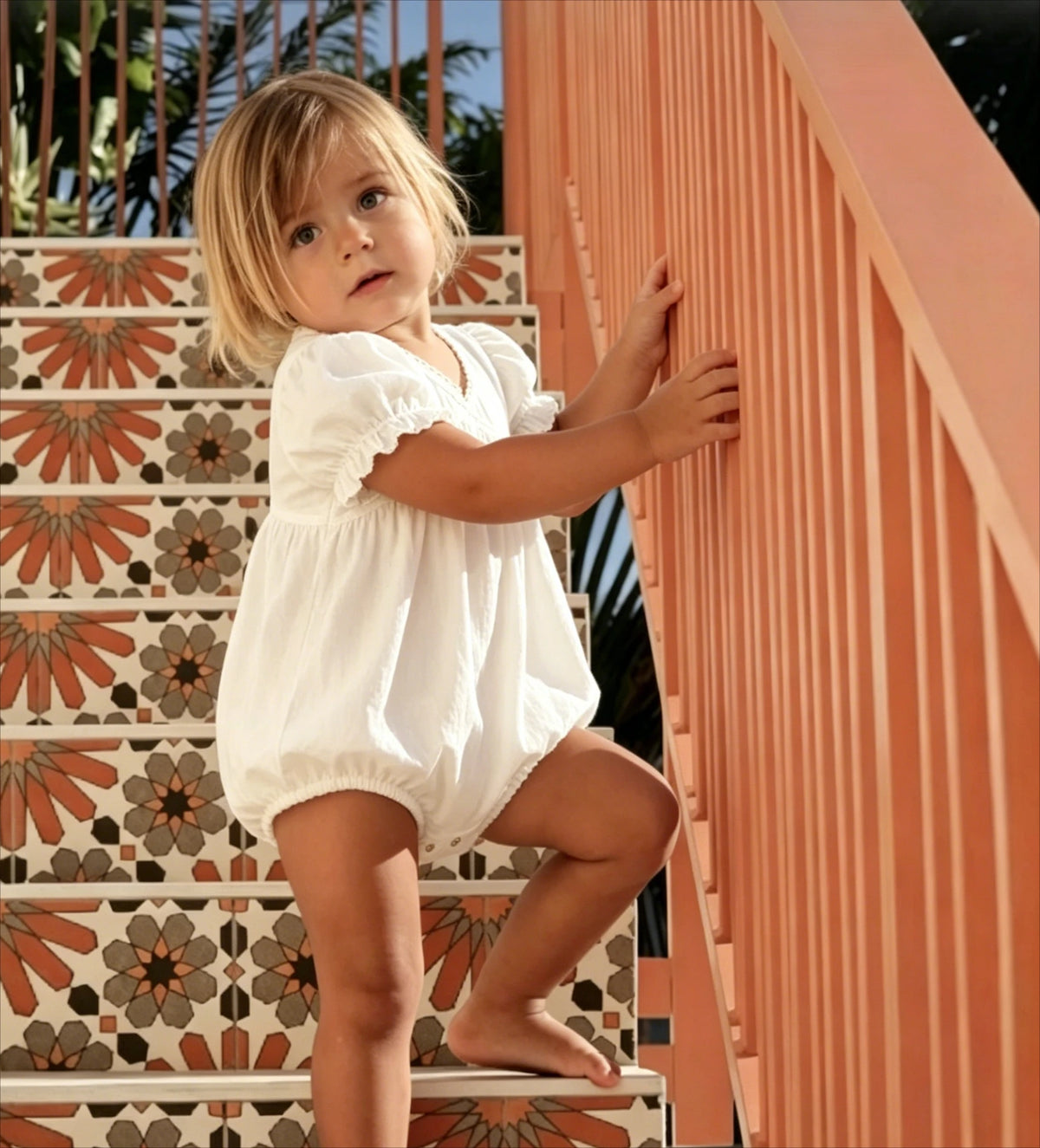 2026 Nordic Baby Short Sleeve Spring and Autumn Cotton and Linen Hollow Out Backless V-neck Lace Jumpsuit Baby Clothes