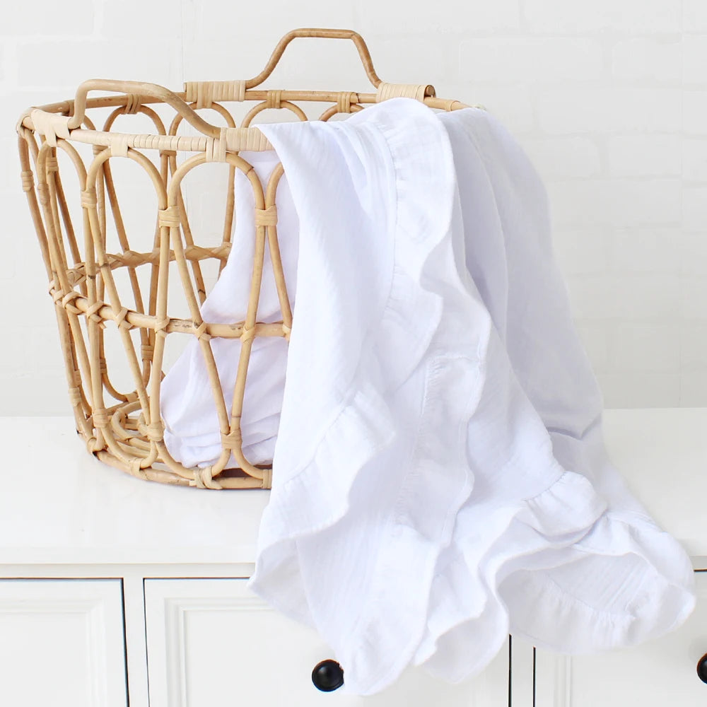 Crinkle Cotton Swaddle Blanket Baby Muslin Blanket  Ruffle Gauze Baby Blankets Newborn Essentials Plain Color Swaddle Wrap