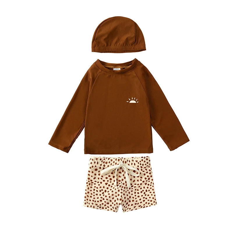 New Summer Kid Boy Swimming Wear 2pcs Blue Seagull Beige Sun Swimsuits+Trunks Hot Spring Sunscreen Holiday Swim Children Clothes