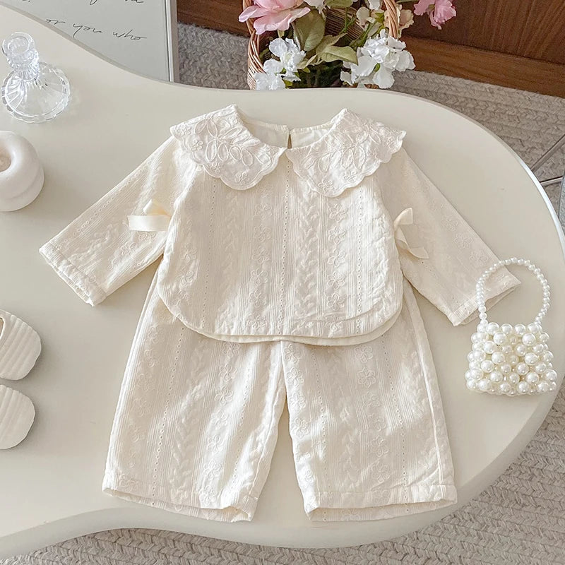 2025 New Autumn 0-4Yrs Toddler Baby Girl Clothes Suit Long Sleeved Cotton Embroidered Shirt+Pants Newborn Baby Clothing Set