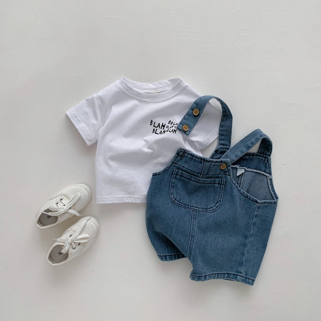 Baby Clothes for Girls Boys T Shirt with Denim Jumpsuit Newborn Clothes Set 2pcs