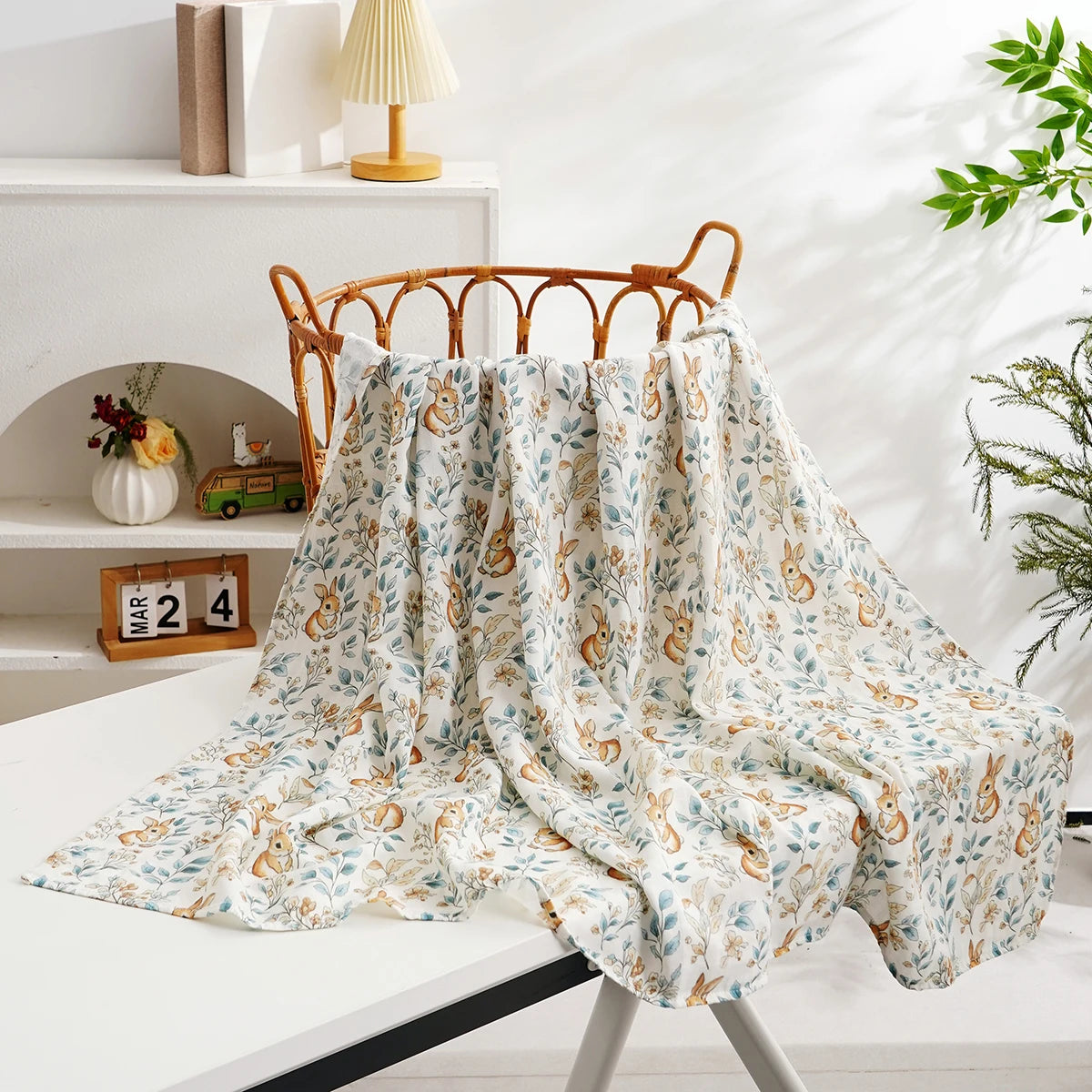 Kangobaby Muslim Baby Gauze Blanket - Soft and Breathable Cotton Baby Swaddle (White/Beige/Pink) 110*120cm