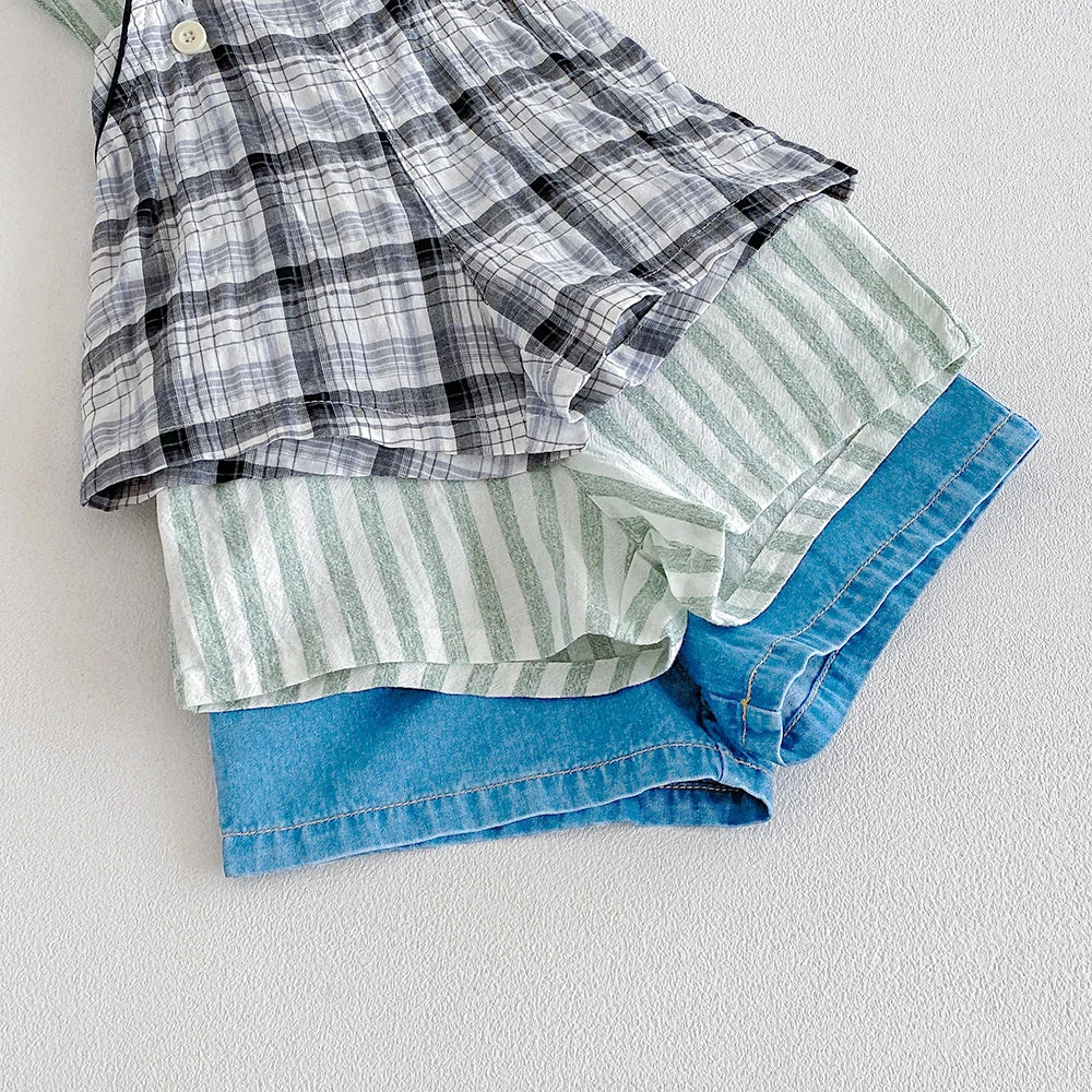 Vintage Linen Cotton Denim Baby Kids Overalls for Boys Elastic Waist Infant Shorts Handsome Little Boys Baby Stuff for 1-6T